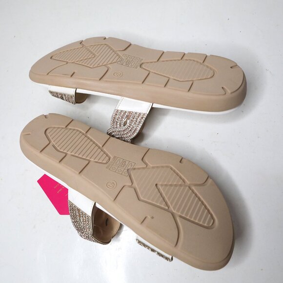 AE Rhinestone Glitter Slide Sandals Duo Band White Gold Silver Bling Festival - Picture 6 of 9